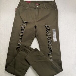 T&Y Fashion Jeans Womens 17/18 Distressed Olive Green Spandex Grunge Urban
